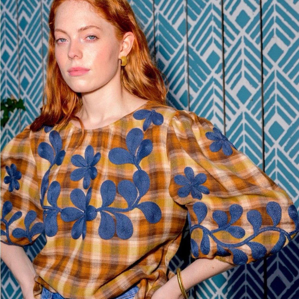 Ivy Jane plaid floral embroidered flannel shirt - Picture 4 of 6